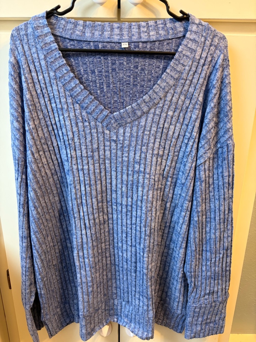Cozy Ribbed V-Neck Sweater in Heathered Blue